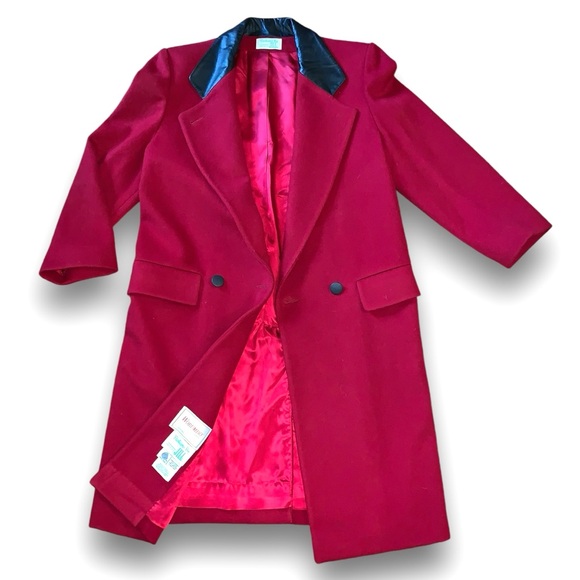 v i n t a g e :: Vibrant Double Breasted Long Wool Leather Coat - Picture 9 of 16